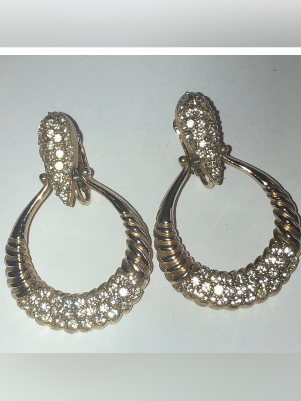 Piscitelli Vintage Gold Tone CZ Rhinestone Hoop Clip on Earrings